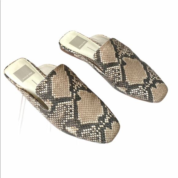 Dolce Vita mules sandals 6 snakeskin print slip on closed toe shoes tan gray NEW - Picture 1 of 8